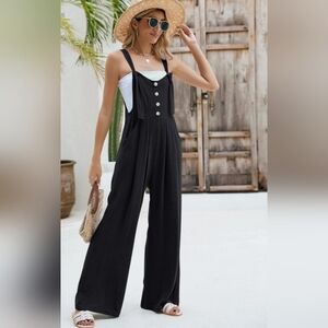Stylish Black Wide Leg Linen Jumpsuit for Women